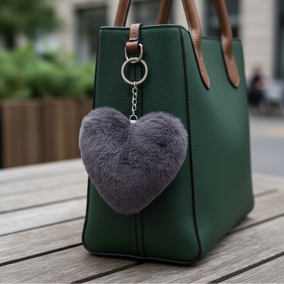 American Eagle Outfitters Accessories - American Eagle Outfitters Faux Fur Heart Keychain - Charcoal